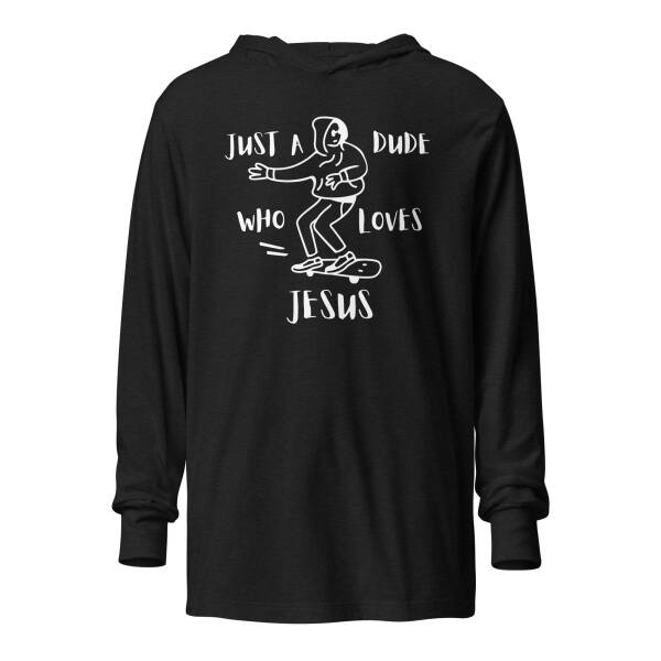 unisex-hooded-long-sleeve-tee-charcoal-black-triblend-front-688ef181b1198.jpg Just a Dude Hooded long-sleeve tee